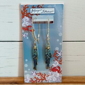 Betsey Johnson Mermaid Jewels Sardine Fish Dangle Hoop Earrings Retired Kitschy